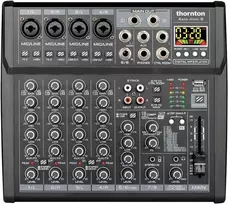 Thornton Axis Mini 8 - kompaktiškas 8 kanalų mikšeris su Eq, fantominiu maitinimu, Usb, dviguba ausinių išvestimi, skirtas studijai ir gyviems pasirodymams