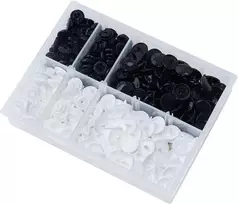 Kam snaps starter set t5 100 rinkinys spaudžių juoda balta graži plastikinė dėžutė