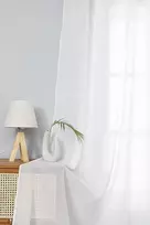 Baltai pilkos pusiau permatomos polimedvilnės užuolaidos su kaspinėliais, shabby chic stiliaus, 2 žiedų užuolaidos (pilka, 140 x 280 cm)