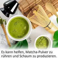 Matcha šluotelės 4 dalių rinkinys, Matcha šluotelė, Matcha žaliosios arbatos šluotelė, Matcha rinkinys pradedantiesiems, bambukinis šaukštas, bambukinis semtuvas, šluotelės laikiklis, skirtas namams, biurui ir arbatos kambariui, juodas