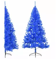 Dirbtinė eglutė pusė su stovu, mėlyna, 210 cm, Pvc