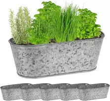 Relaxdays Cinko Vonia, Galvanizuoti Augalų Dubenys, Ovalūs Geležiniai Kubilai Lauke, A x P x G: 11 x 30.5 x 13.5 cm, Sidabrinė