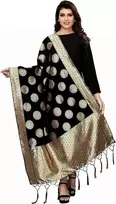 Jaanvi fashion indiška banarasi šilko austinė dupatta kaklo skara ilga stola chunni kutais apdailintas šalikas juodas, vienas dydis