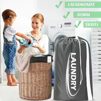 Pashop 2 didelių skalbinių maišų rinkinys su dirželiais, didelis skalbinių maišas su raišteliu, atsparus plyšimui, skirtas nešvariems drabužiams laikyti ilgose kelionėse ir stovyklaujant (juodas + pilkas)