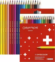 Caran D'ache Swisscolor 7630002343329 kartoninė dėžutė su 18 vandeniui atsparių spalvotų pieštukų, Os, įvairiaspalviai