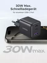 Ugreen usb c įkroviklis 30 w 3 prievadų gan ii maitinimo šaltinis iphone adapteris pd greitasis įkroviklis suderinamas su iphone 16, 16 pro max, 15, 14, 13, 12, ipad, galaxy s24, s23, pixel 9