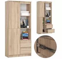 AKORD Rinkinys R11: 80cm spintelė su 2 stalčiais, 7 lentynomis, ąžuolo sonoma spalvos