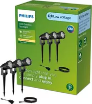 Philips Lauko žemos įtampos prožektoriai Caper, 3 vnt. rinkinys, 3 x 1,5 W, 24 V, 2700 Kelvinų, Ip67 atsparūs vandeniui, juodi