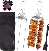 Nerūdijančio plieno iešmai, 2 kebabų iešmų rinkinys, ilga pusiau automatinė grilio šakė iš nerūdijančio plieno, trišakė grilio šakė iš nerūdijančio plieno, skirta mėsai, daržovėms, duonai