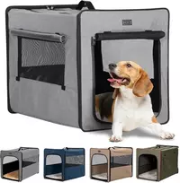 Petsfit sulankstomas šunų boksas su 3 cm storio pliušiniu kilimėliu, nešiojamas transportavimo boksas šunims, skirtas vidutinio dydžio šunims, tinkamas kelionėms, šviesiai pilkas, m 61 x 46 x 53,5 cm