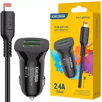 Kaku automobilinis įkroviklis 2xusb 2.4a juodas + laidas iphone juodas