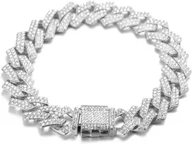 Halukakah Diamond Cuban grandinėlė vyrams, padengta 24 karatų tikru auksu/platina, balto aukso spalvos sidabro vermeil, 15 mm deimantinė aukso grandinėlės vėrinys-apyrankė, laboratoriniai deimantai su rėmeliais, su dovanų dėžute