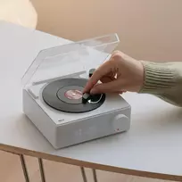 Kompiuterio kolonėlės Bewinner vintage bluetooth kolonėlė, plokštelių grotuvo stiliaus kolonėlė, hifi stereo garsas, nešiojama belaidė patefono kolonėlė, 3 režimai, klasikinė, balta