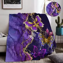 Iuntweie Minkštas pledas su drugeliais, 150 x 200 cm, švelnus rožinis violetinis flanelinis pledas su gėlėmis, pledas su drugelių raštu, violetinis pledas su drugeliais vaikams (b, 150 x 200 cm)