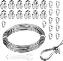Wednok 26 dalių plieninių trosų rinkinys m3 nerūdijančio plieno vielinių lynų komplektas su 1,5 mm x 10 m plieniniu trosu, vielinių lynų spaustukais, vielinių lynų antpirščiais ir veržliarakčiu palapinių virvėms, skalbinių virvėms, lynų vielai, plieniniam