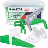 Marten Klipsai 1mm 150vnt, pleištai 50vnt, replės, varteliai, plytelių lyginimo sistema