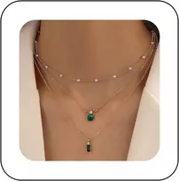 Aneneiceera boho stiliaus daugiasluoksnis smaragdo perlų vėrinys-chokeris auksinis smaragdo pakabukas mažų perlų vėrinys žalio brangakmenio vėrinys grandinėlė papuošalai moterims ir mergaitėms, cinkas