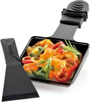 Sumuštinių keptuvas Küchenprofi raclette keptuvė su raclette grandikliu, 2 vnt. rinkinys, 2 nelimpančios keptuvės, termoizoliuotos rankenos, 2 grandikliai, 9 x 9 cm, su rankena: 18 cm, daugeliui raclette įrenginių