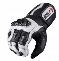 Wolf odinės ilgos motociklininkų pirštinės vyrams juodas baltas 3xl