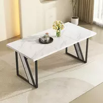 Modernus baltas 4-vietis stalas 160×80 cm su marmuriniu stalviršiu, virtuvei