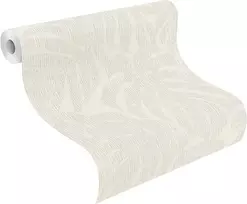 Rasch tapetai 653144 - kreminiai/balti neaustiniai tapetai su palmių lapais, lapais, augalų raštu