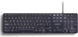 Perixx Periboard-331 pilno dydžio usb klaviatūra su apšvietimu ir laidu - žirkliniai klavišai type x - baltas apšvietimas - juoda - ispanų qwerty