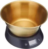 Masterclass 5kg skaitmeninės virtuvinės svarstyklės su dubeniu dovanų dėžutėje, žalvario/juodos spalvos