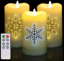 Anstore 3 led žvakės, snaigės, arbatinės žvakutės su nuotolinio valdymo laikmačio funkcija, led arbatinės žvakutės, žvakės be liepsnos su laikmačiu, elektrinės žvakės vestuvėms, kalėdoms, vakarėliams