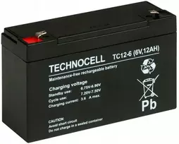 Akumuliatorius baterija agm vrla technocell tc 6v 12ah tc12-6 tc12 ups maitinimo šaltinis