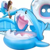 Shopek pripučiamas pontonas vaikams su stogeliu, sėdyne, plaukimo ratas ryklys, 95 cm