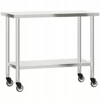 Vidaxl Virtuvinis darbinis stalas ant ratukų, 110x55x85 cm, nerūdijantis plienas