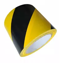 Įspėjamoji juosta stora ženklinimo bhp geltona-juoda 100mm x 33m stipri