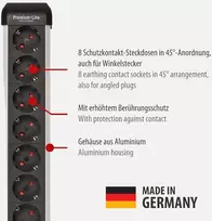 Brennenstuhl Premium Protect-line maitinimo juosta su 8 lizdais ir apsauga nuo viršįtampių 60 000 A (daugialypis lizdas su jungikliu ir 3 m kabeliu, pagaminta Vokietijoje) sidabrinė/juoda