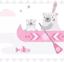 Anna Wand lipni vaikiškų kambarių bordiūras pagamintas Vokietijoje, tapetų bordiūras 450 x 11.5 cm, sienų lipdukas mergaitėms ir berniukams, little indians pink/pilkas