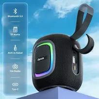 Kompiuterio kolonėlės Rienok Bluetooth kolonėlė maža su šviesa Fm radijas Bluetooth 5.3 muzikos grotuvas belaidė žemų dažnių kolonėlė su 15 valandų grojimo laiku stereo nešiojama vandeniui atspari Tf kortelė Usb atmintinė juoda