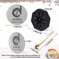 51 mm puck sietelis, daugkartinio naudojimo kavos filtras espresso portafiltrų krepšeliui 51 mm, espresso sietelis su kavos šaukšteliu ir stovu, espresso priedai, 1,7 mm storio 150 μm 316 nerūdijantis plienas