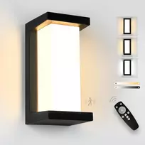 Yindalux 18 W lauko šviestuvas su judesio davikliu, Led lauko sieninis šviestuvas su nuotoliniu valdymu, Ip65 vandeniui atspari moderni sieninė lempa vidaus/lauko, 3000-6500 K reguliuojamas lauko apšvietimas sodui, terasai, juodas