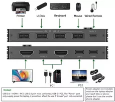 Usb-c Kvm jungiklis, Kceve Kvm type-c jungiklis palaiko 4k @ 60hz 1 type-c ir 1 Hdmi kompiuteriui, kurie dalijasi klaviatūra, pele ir monitoriumi, palaiko 87w Pd greitą įkrovimą
