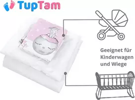 Tuptam unisex vaikiškas lovelės komplektas, 4 dalių patalynės komplektas su antklodės ir pagalvės užvalkalais, mėnulis su drambliu rožinis, dydis: 80 x 80 cm
