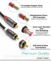 Fospower 0.9m 2 Rca Stereo Garso Kabelis (paauksuoti Jungtys)