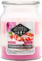 Candle-brothers didelė kvapni žvakė stiklainyje | Strawberry Cheesecake (510 g) | Ilgai degančios žvakės (110 val.) | Žvakė su 2 dagtimis | Žvakės stiklainyje | 3 sluoksnių žvakės