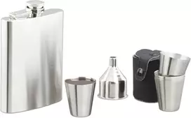 Relaxdays 7 dalių nerūdijančio plieno kolbos rinkinys, 200 ml kolba su piltuvėliu ir 4 puodeliais stovyklavimui ir festivaliams, sidabrinis