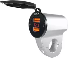 Baceyong atsparus vandeniui 12v motociklo Qc3.0 dvigubas Usb įkrovimo prievado maitinimo adapteris su skaitmeniniu voltmetru išmaniesiems telefonams, planšetiniams kompiuteriams ir Gps