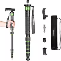 Manbily monopodas kamerai 168 cm žygio lazdos aliuminio kelioninis monopodas nešiojamas kompaktiškas lengvas su lazda rankena nešiojimo krepšys 7kg apkrova dslr kamerai vaizdo kamerai (a-555l) žalias