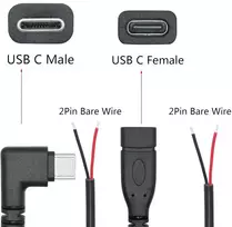 Runcci-yun 12 vnt. Usb C pigtail kabelis 5 V / 2 A 90 laipsnių Usb C maitinimo tuščias kabelis Pigtail 22 Awg Usb C kištuko lizdas 2 kontaktų litavimo „pasidaryk pats“ pigtail kabelis, skirtas Usb įrenginių taisymui „pasidaryk pats“ kabelis (30 cm)