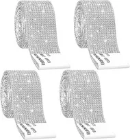 Diamond lipni juosta, 4 ritinėliai krištolinių kalnų krištolo lipdukų, 91 x 3 cm lipnūs blizgučių kalnų krištolo brangakmenių lipdukai, sidabriniai, "pasidaryk pats" dekoravimo lipdukai, dovanų dekoravimui