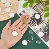 Dicosmetic Cabochon ruošiniai raktų pakabukams, dvipusiai pakabukų padėklai, apvalūs lydinio nuotraukų rėmeliai su raktų pakabuku ir stiklo Cabochon papuošalų gamybai, metalas