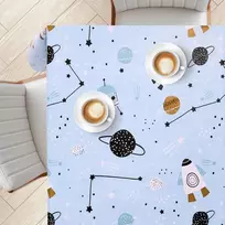 Wlemoe Kp home mėlyna pvc valoma staltiesė - stačiakampė aliejinė staltiesė vaikams 200 x 140 cm - vandeniui atspari plastikinė raketų kosmoso staltiesė vidaus patalpoms - vinilinė aliejinė staltiesė vaikams