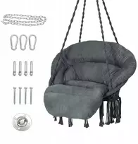 Bathonly pakabinamas krėslas macrame boho cotton iki 150kg, tamsiai pilkas