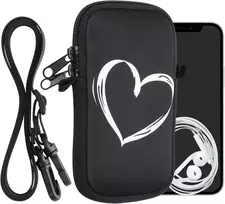 Kwmobile telefono dėklas išmaniesiems telefonams M - 5.5 colio - neopreno telefono dėklas balta juoda - telefono dėklas su grandinėle 15.2 x 8.3 cm vidiniai matmenys - Heart
